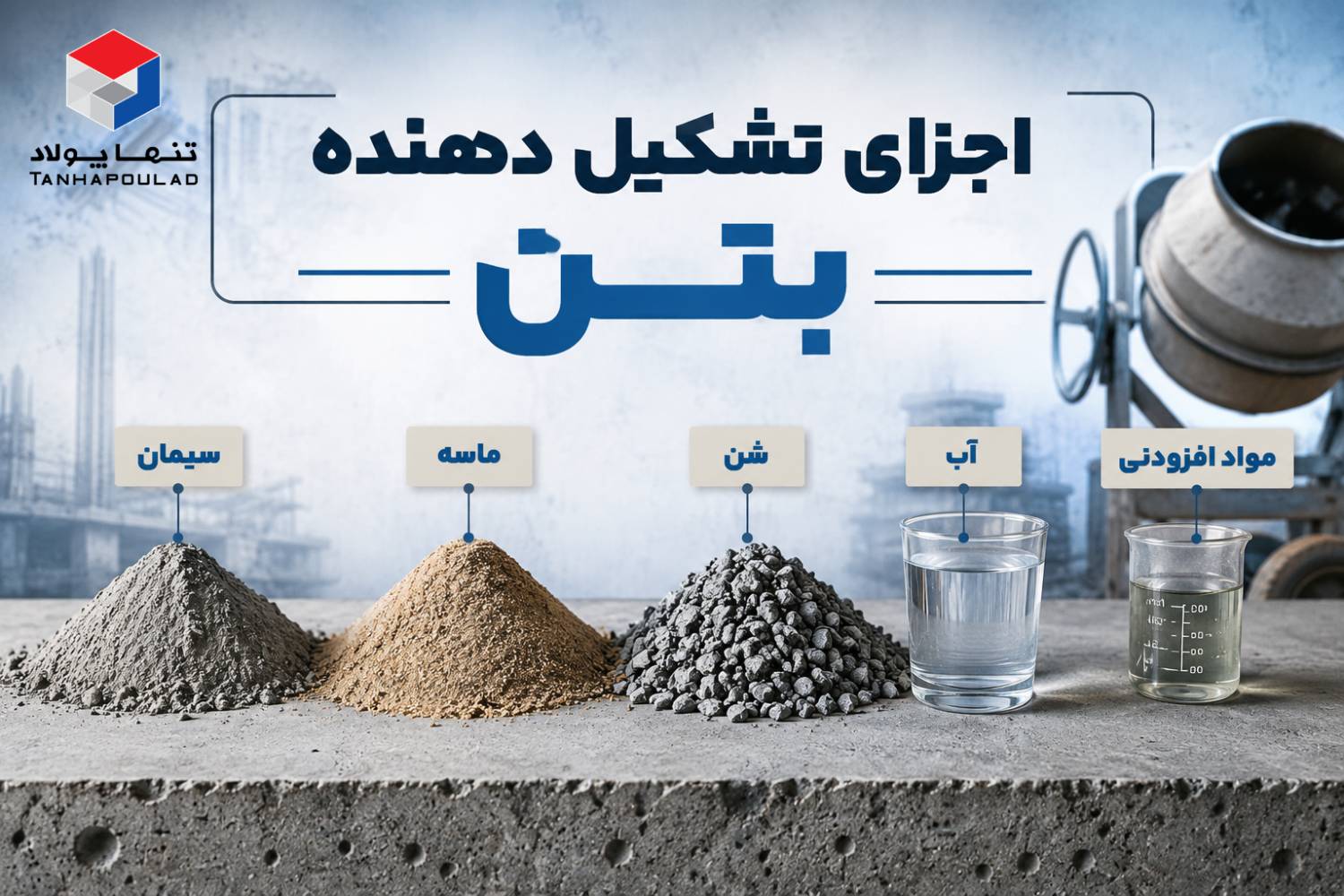 قالب بتن | تولیدکننده قالب بتن، قالب فلزی و داربست | تنها پولاد 33 اجزای تشکیل دهنده بتن